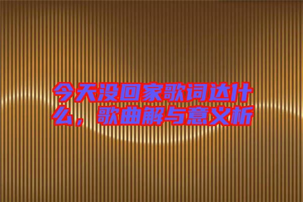 今天沒回家歌詞達(dá)什么，歌曲解與意義析