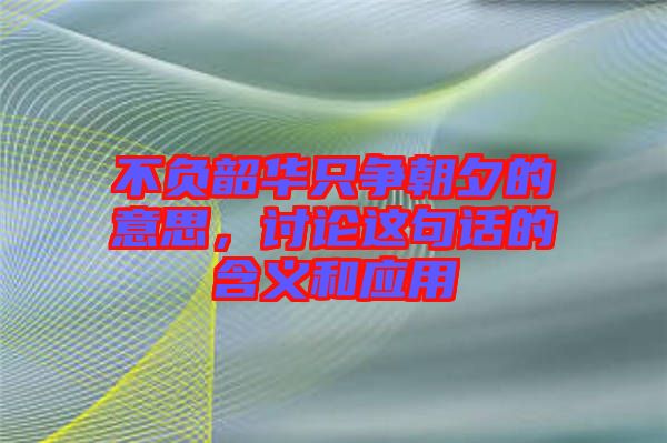 不負(fù)韶華只爭朝夕的意思，討論這句話的含義和應(yīng)用