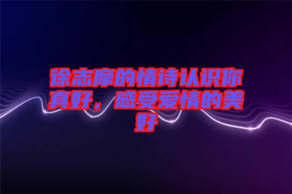 徐志摩的情詩認識你真好，感受愛情的美好