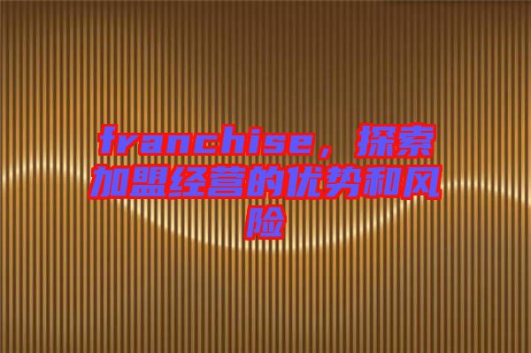 franchise，探索加盟經(jīng)營的優(yōu)勢和風險