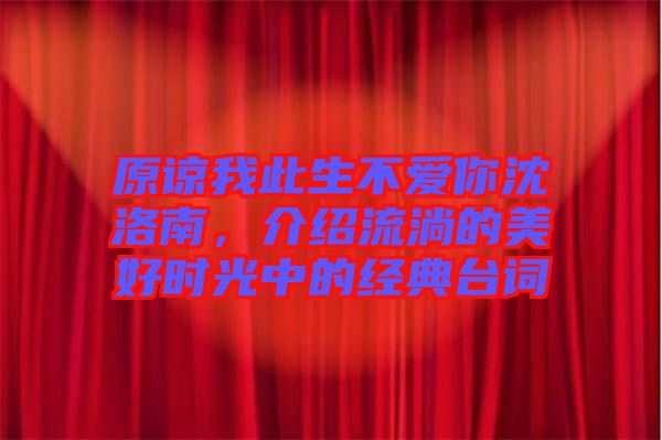 原諒我此生不愛你沈洛南，介紹流淌的美好時光中的經(jīng)典臺詞