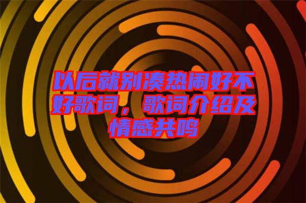 以后就別湊熱鬧好不好歌詞，歌詞介紹及情感共鳴