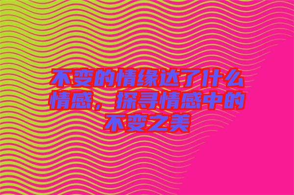 不變的情緣達了什么情感，探尋情感中的不變之美