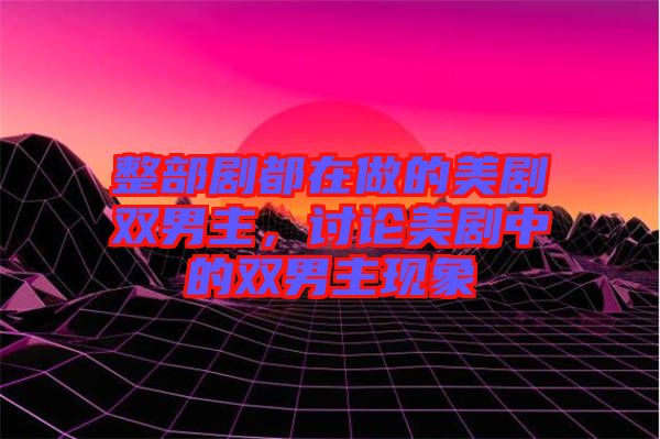 整部劇都在做的美劇雙男主，討論美劇中的雙男主現(xiàn)象