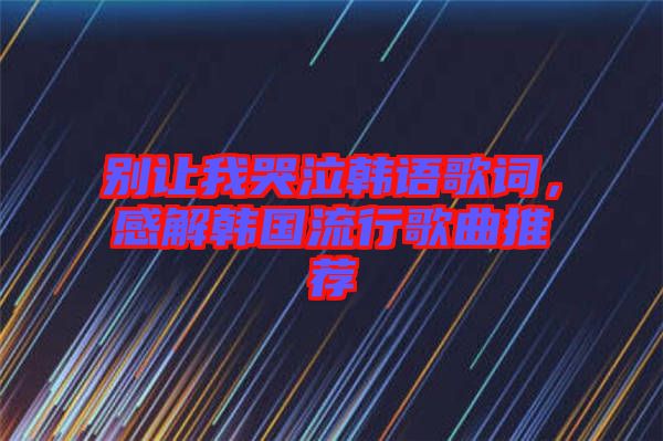 別讓我哭泣韓語歌詞，感解韓國(guó)流行歌曲推薦