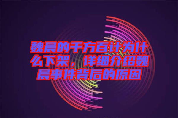 魏晨的千方百計(jì)為什么下架，詳細(xì)介紹魏晨事件背后的原因