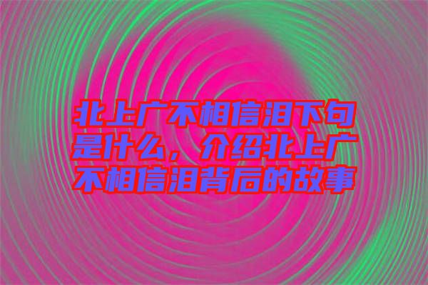 北上廣不相信淚下句是什么，介紹北上廣不相信淚背后的故事