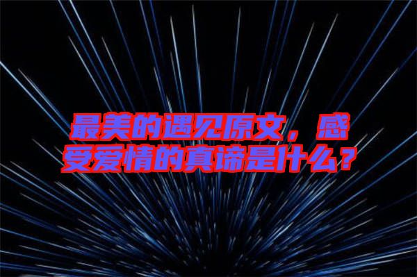 最美的遇見原文，感受愛情的真諦是什么？