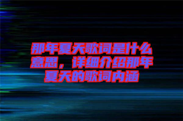 那年夏天歌詞是什么意思，詳細(xì)介紹那年夏天的歌詞內(nèi)涵