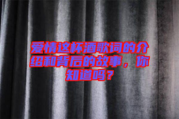 愛(ài)情這杯酒歌詞的介紹和背后的故事，你知道嗎？