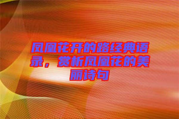 鳳凰花開(kāi)的路經(jīng)典語(yǔ)錄，賞析鳳凰花的美麗詩(shī)句