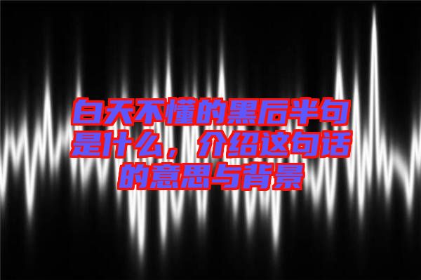 白天不懂的黑后半句是什么，介紹這句話的意思與背景