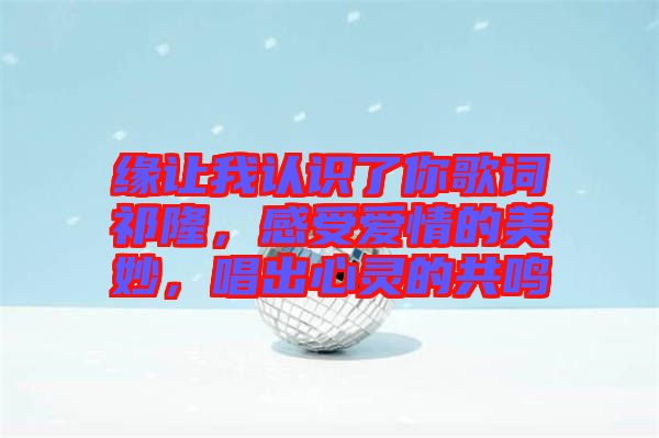 緣讓我認(rèn)識(shí)了你歌詞祁隆，感受愛(ài)情的美妙，唱出心靈的共鳴