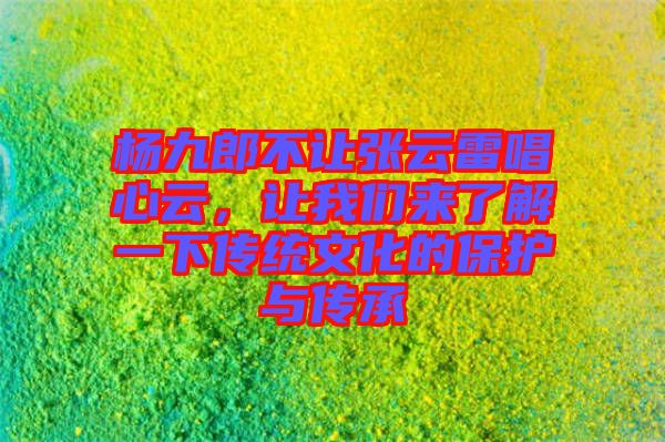 楊九郎不讓張?jiān)评壮脑?，讓我們來了解一下傳統(tǒng)文化的保護(hù)與傳承