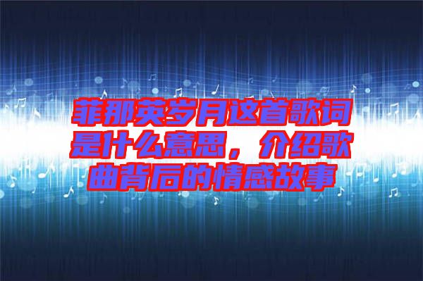 菲那英歲月這首歌詞是什么意思，介紹歌曲背后的情感故事