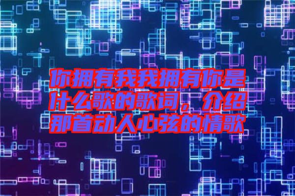 你擁有我我擁有你是什么歌的歌詞，介紹那首動人心弦的情歌