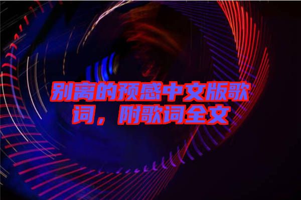 別離的預(yù)感中文版歌詞，附歌詞全文