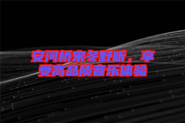 安河橋宋冬野聽，享受高品質(zhì)音樂體驗(yàn)