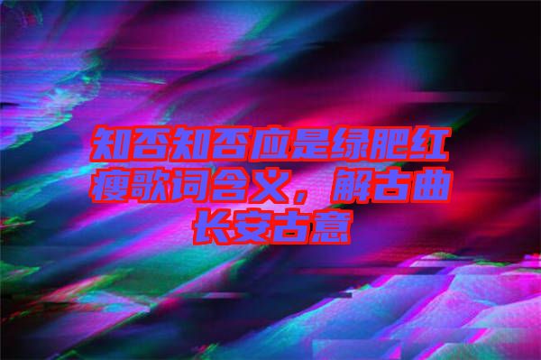 知否知否應(yīng)是綠肥紅瘦歌詞含義，解古曲長安古意