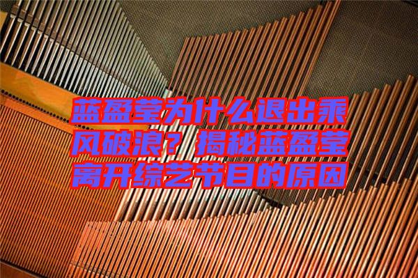 藍(lán)盈瑩為什么退出乘風(fēng)破浪？揭秘藍(lán)盈瑩離開綜藝節(jié)目的原因