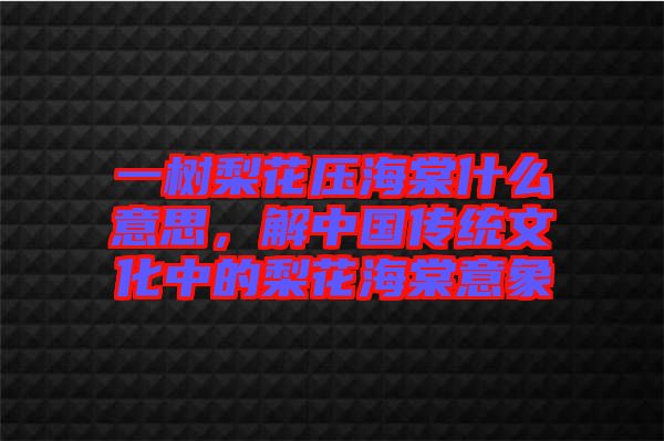 一樹(shù)梨花壓海棠什么意思，解中國(guó)傳統(tǒng)文化中的梨花海棠意象