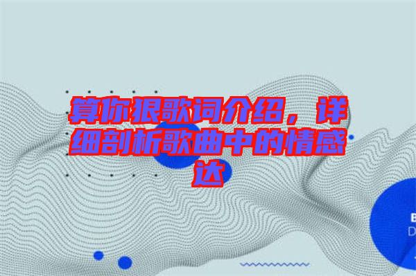 算你狠歌詞介紹，詳細(xì)剖析歌曲中的情感達(dá)