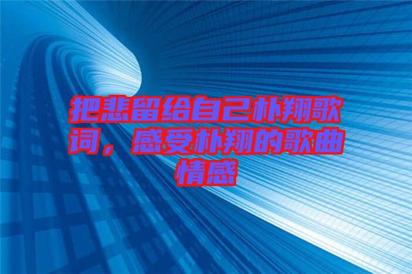 把悲留給自己樸翔歌詞，感受樸翔的歌曲情感