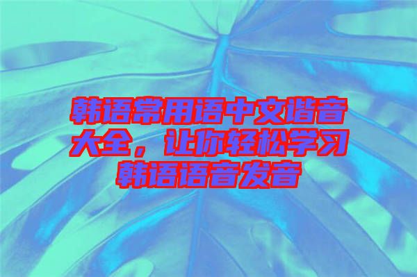韓語常用語中文諧音大全，讓你輕松學習韓語語音發(fā)音