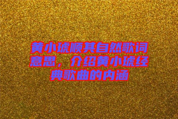 黃小琥順其自然歌詞意思，介紹黃小琥經(jīng)典歌曲的內(nèi)涵