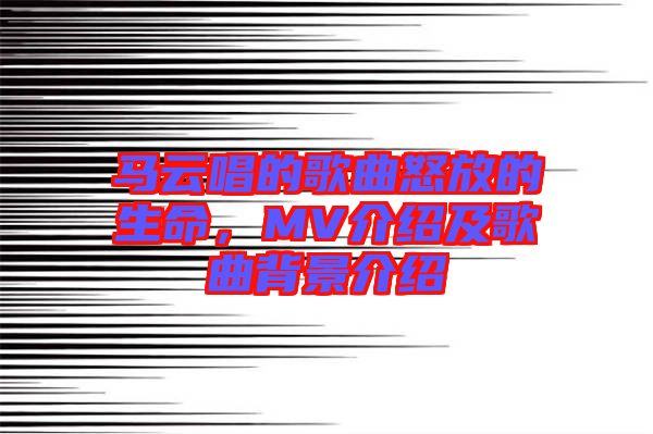 馬云唱的歌曲怒放的生命，MV介紹及歌曲背景介紹